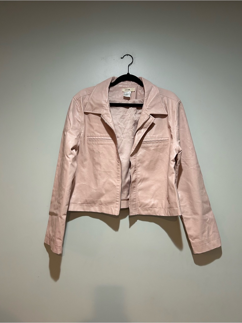 Women’s Blush Pink Faux Leather Jacket - Classic Cropped Moto Style